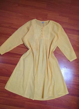 Довга індійська сорочка блуза бавовна жовта максі жіноча туніка сукня на пляж літня вишита