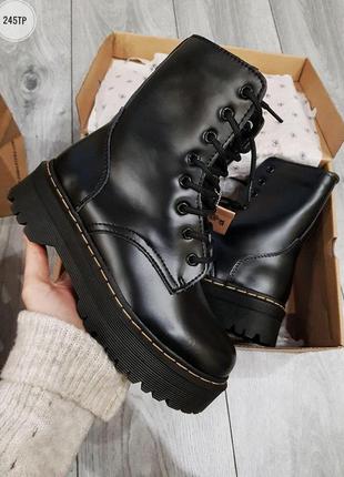 🌹dr. martens jadon black🌹женские зимние ботинки мартинс, чёрные кожаные мартинсы платформа8 фото