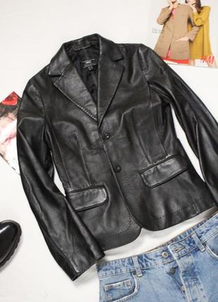 Кожаный пиджак mango м 38 36 размер натуральная кожа черный женский пиджак7 фото