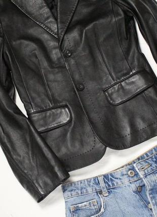 Кожаный пиджак mango м 38 36 размер натуральная кожа черный женский пиджак4 фото