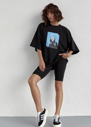 Жіночий костюм з футболкою oversize та велосипедками