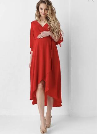 Красное платье на запах для беременных dianora