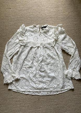 Белая блуза из прошвы1 фото