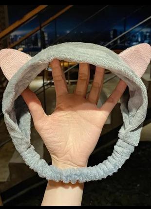 Детская повязка для умывания "котик", повязка на голову для умывания с кошачьими ушками, косметика, подарок, украшение1 фото
