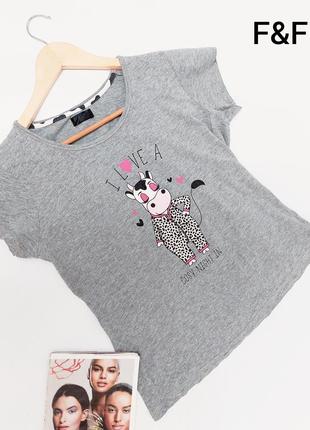 Женская серая футболка для сна прямого кроя с животным принтом от бренда f&amp;f