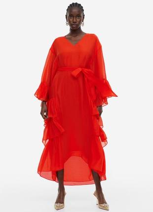 Платье кафтан с воланами из смесового лиоцелла h&m,p.s-m-l1 фото