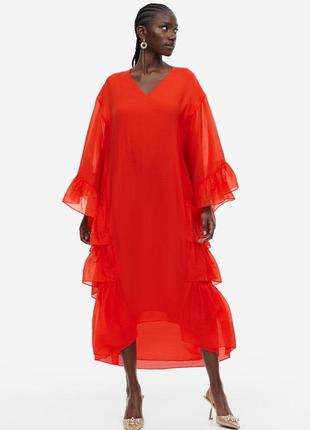 Платье кафтан с воланами из смесового лиоцелла h&m,p.s-m-l2 фото