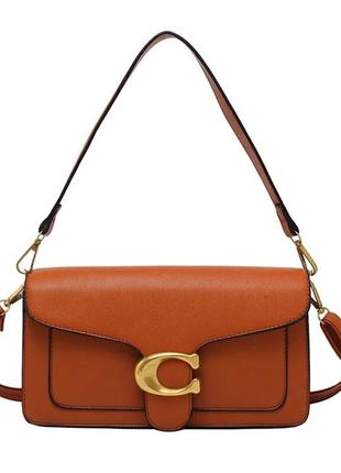 Тренд сумка в стилі coach коричнева багет сумочка преміум  месенджер кросс-боді2 фото