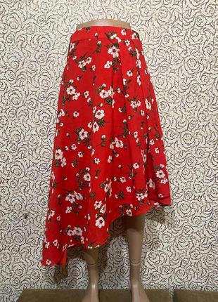 Асимметричная юбка в цветочный принт ( талия 66 -76 см.)1 фото