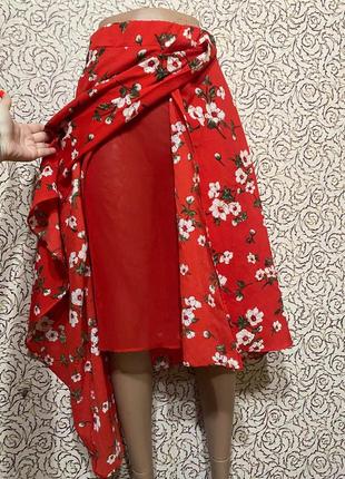 Асимметричная юбка в цветочный принт ( талия 66 -76 см.)4 фото