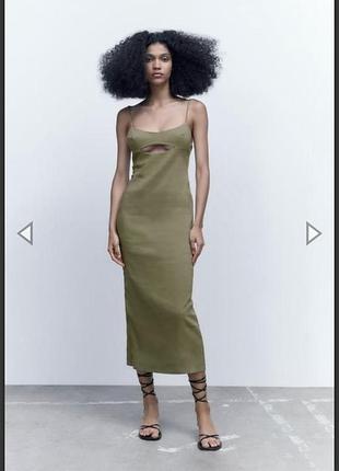 Длинное льняное платье zara