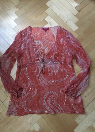 Прозрачная блуза туника 100% шелк от monsoon пог 46 см1 фото