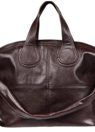 Вместительная женская сумка из натуральной зернистой кожи кофейный1 фото