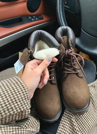 Зимние меховые ботинки timberland в коричневом цвете /осень/зима/весна😍4 фото