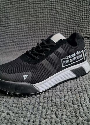 Чоловічі спортивні літні кросівки runner adidas чорні point сітка 41р ad06