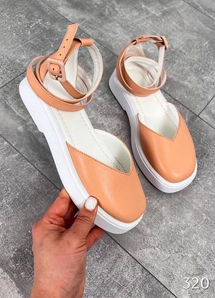 Натуральна шкіра, зручні жіночі персикові туфлі