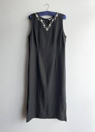 Платье без рукавов сарафан льняное лен черное миди длинное sienna купить цена