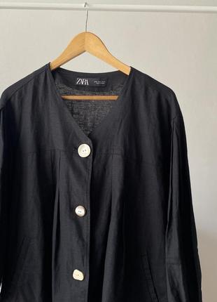 Черная льняная блуза zara6 фото