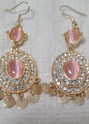 Позолоченные серьги с кошачьим глазом