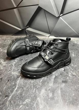 Стильные черные мужские ботинки, без шнурков, с фиксатором, на подкладке, кожаные/кожа-мужская обувь3 фото