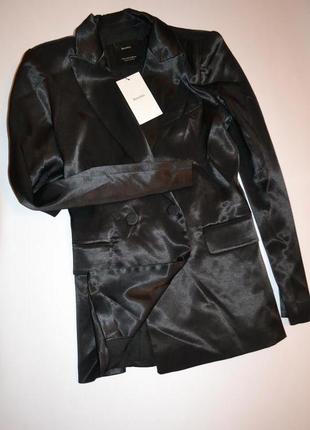 Черный сатиновый пиджак\атласный жакет от bershka (бирка!)9 фото
