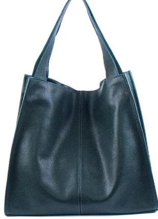 Фантастическая сумка шоппер из натуральной мягкой кожи зеленый1 фото