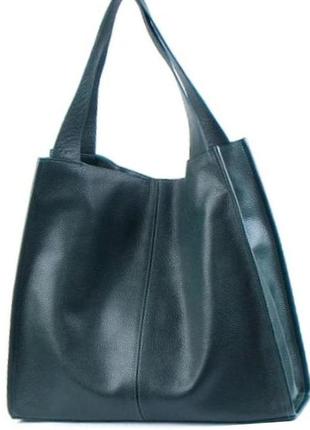 Фантастическая сумка шоппер из натуральной мягкой кожи зеленый2 фото