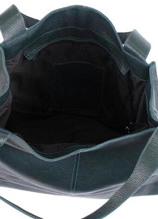 Фантастическая сумка шоппер из натуральной мягкой кожи зеленый3 фото