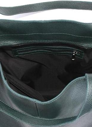 Фантастическая сумка шоппер из натуральной мягкой кожи зеленый4 фото