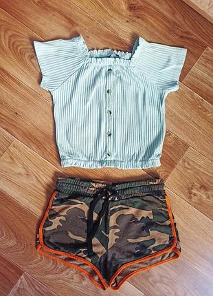 Костюм комплект шорты футболка топ на девочку рост 128