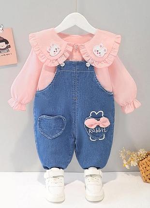 Дитячий комплект джинсовий комбінезон та блузка ,сорочка