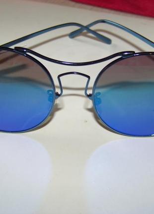 Солнцезащитные очки зеркальные голубые круглые с антирефлексом италия2 фото