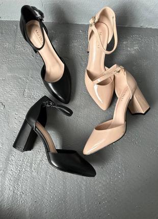 Женские лаковые туфли на каблуке, беж, эколак10 фото