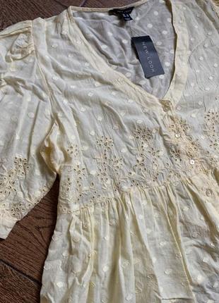 Новая натуральная блузка выбитая с вышивкой, р.183 фото