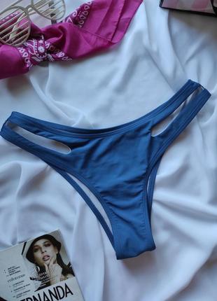 Стильные плавки женские бикини с декоративным вырезом синие трусики раздельный купальник2 фото