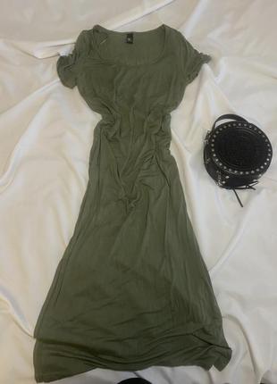 Платье в пол зеленое хаки2 фото