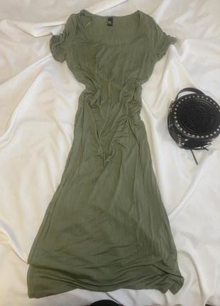 Платье в пол зеленое хаки3 фото