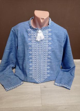 Дитяча синя вишиванка з вишивкою для хлопчика підлітка  українатд на 6-16 років