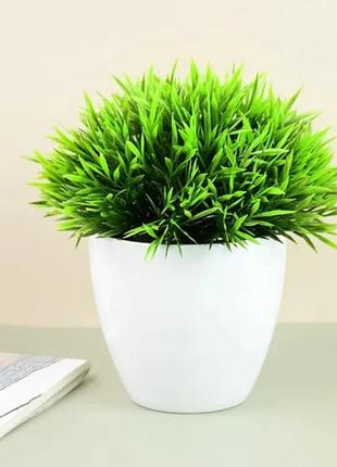 Декоративное искусственное растение в горшечке зеленая травка1 фото