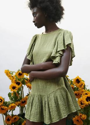 Zara легкое хлопковое летнее платье хаки4 фото