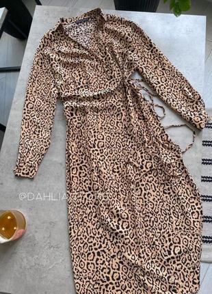 Стильна довга сукня плаття на запах леопардовий принт zara