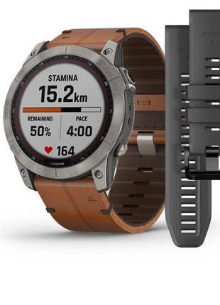 Смарт-годинник garmin fenix 7x sapphire solar титановий з шкіряним ремінцем