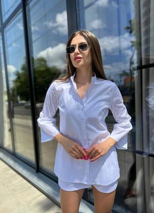 Рубашка женская белая однотонная на пуговицах коттон  ⁇  белая рубашка женская повседневная