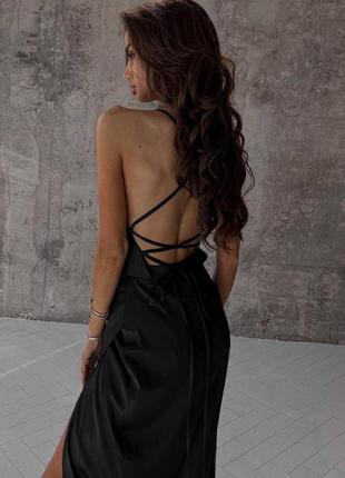Сексуальное платье с корсетной шнуровкой на спине открытая спинка с разрезом на юбке макси миди чёрное готическое нарядное вечернее на выход5 фото