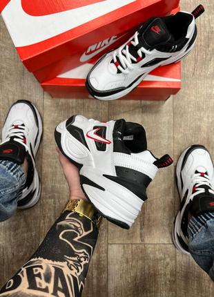 Мужские кроссовки nike m2k tekno black white red найк м2к течно-черно беже с красным мужественным