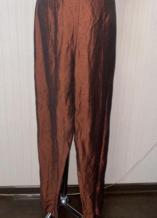 Шикарные винтажные брюки лен вискоза коричневые высокая посадки6 фото