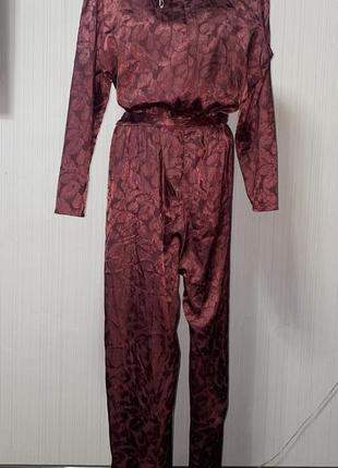 Бордовый комбинезон винтажный стиль сатиновый шелковый5 фото