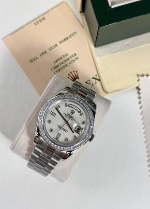 Годинник часы наручные женские серебристые камни стразы брендовые в стиле ролекс rolex2 фото