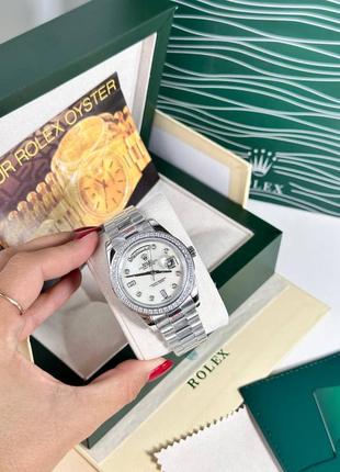 Годинник часы наручные женские серебристые камни стразы брендовые в стиле ролекс rolex6 фото