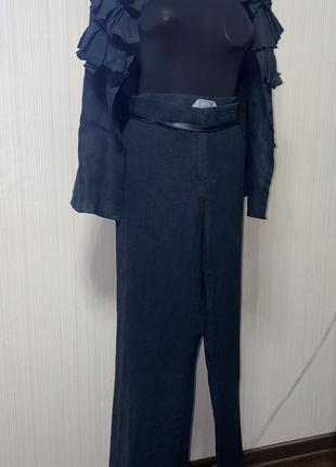 Черный костюм сборка лен брюки широкие и майка блуза6 фото